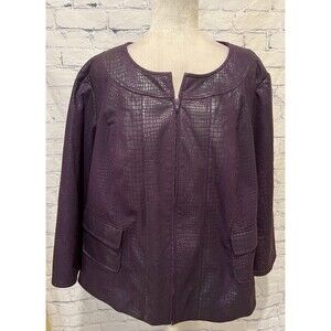 Susan Graver Style jacket faux reptile purple zip front lined Size 2X